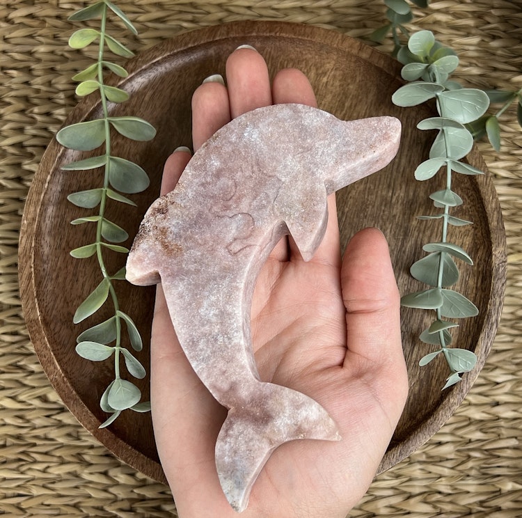 Rosa Ametist delfin carving F