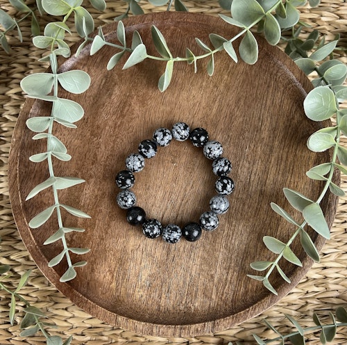 Stenarmband av Snöflingeobsidian (12 mm)
