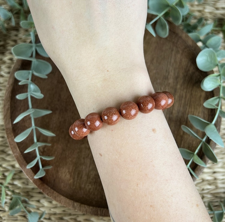 Stenarmband av brun Guldsten (12 mm)