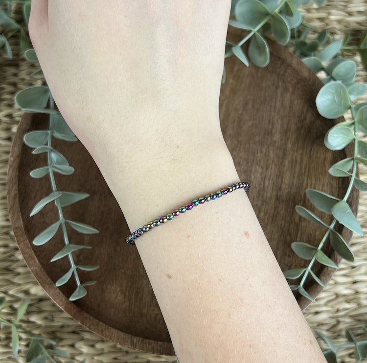 Stenarmband av pläterad Hematit (3 mm) titanaura