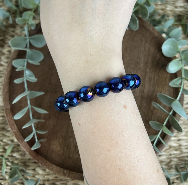 Stenarmband av pläterad Hematit (12 mm)