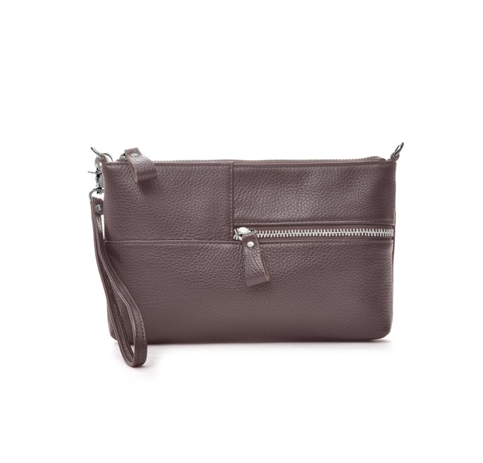 BROWN GRAINED LEATHER ENVELOPE BAG
