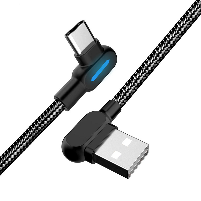SiGN Vinklad USB-C kabel med LED-indikator 1m - Svart