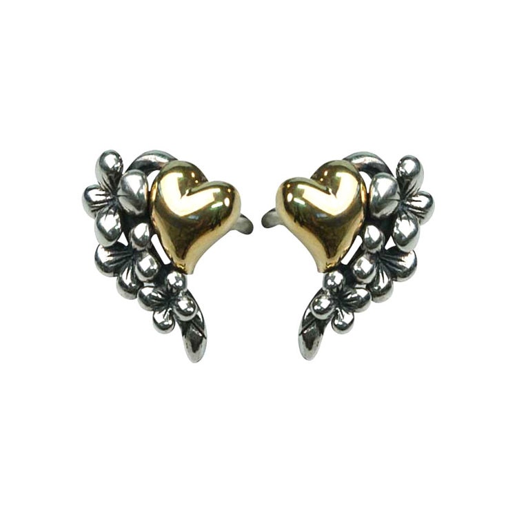Snygga örhängen i oxiderat silver Black/Gold Heart & Flower från Catwalk Jewellery
