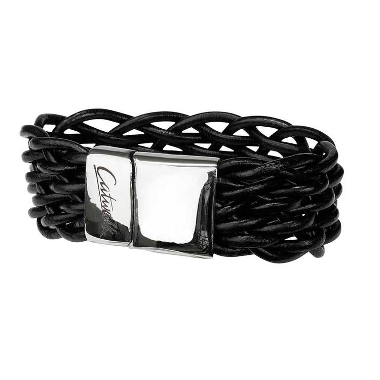 Coolt läderarmband i färgen svart med ett praktiskt och snyggt lås gjort av stål till kille från catwalksmycken