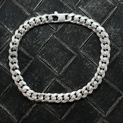 Pansarlänk Armband - Ovalslipad Silver - 6,4 mm