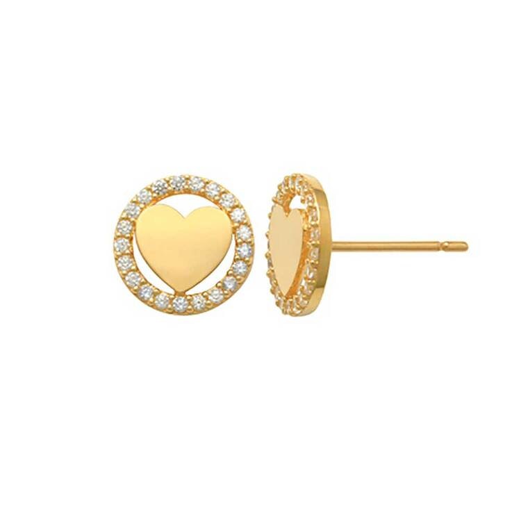 Vackra örhängen i 18K guld Heart Circle med cz-stenar från Catwalk Jewellery
