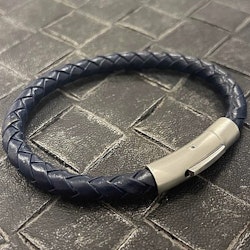 Flätat Läderarmband - Navyblå