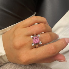 Ring Square Pink Sparkling Silver