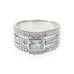 Ring Triple Row Sparkling Silver