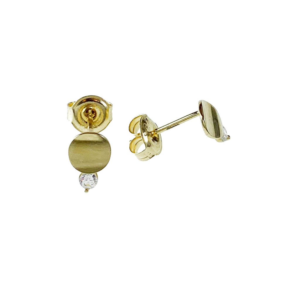 Vackra fasta örhängen CURVED PLATE SHINY STONE med cz-sten i 18K guld från Catwalk Jewellery