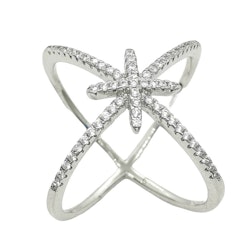 Ring Double Cross Sparkling Silver