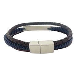 Tredelat Läderarmband Blå/ Brun