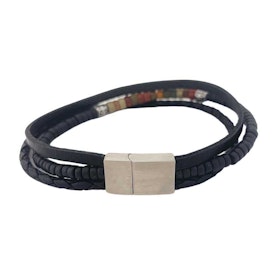 Svart Tredelat Läderarmband Jasper / Onyx Stenar