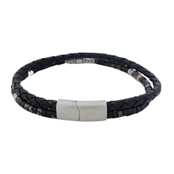 Svart Tredelat Läderarmband Regalite / Hematite Stenar