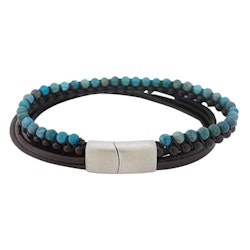 Treradigt Läderarmband Bead Blue Apatite / Onyx