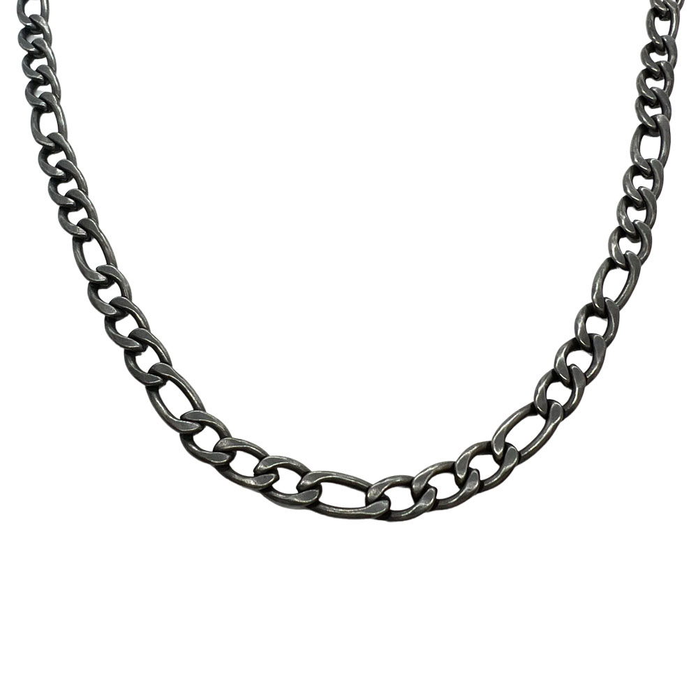 Snyggt halsband figarolänk i oxiderat rostfritt stål från catwalksmycken