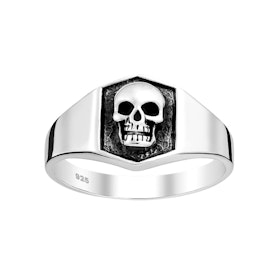 Klackring Skull Oxiderat Silver