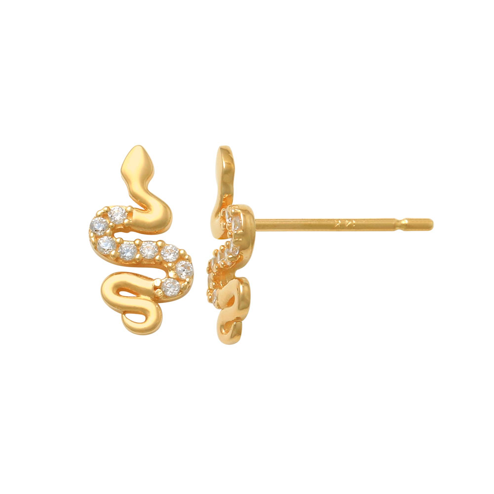 Vackra guldörhängen i form av en orm med cz-stenar i 18K guld från Catwalk Jewellery