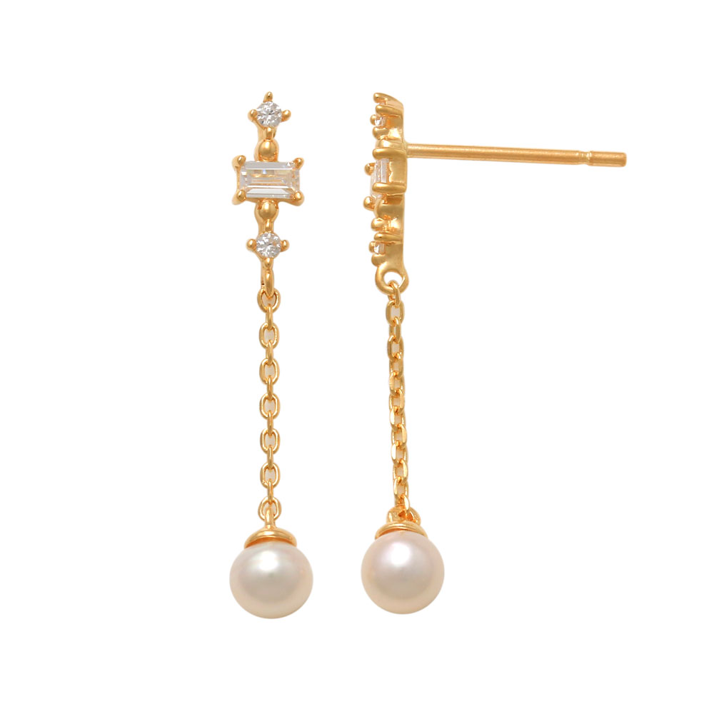 Vackra hängande örhängen en cz-sten & sötvattenpärla i 18K guld från Catwalk Jewellery