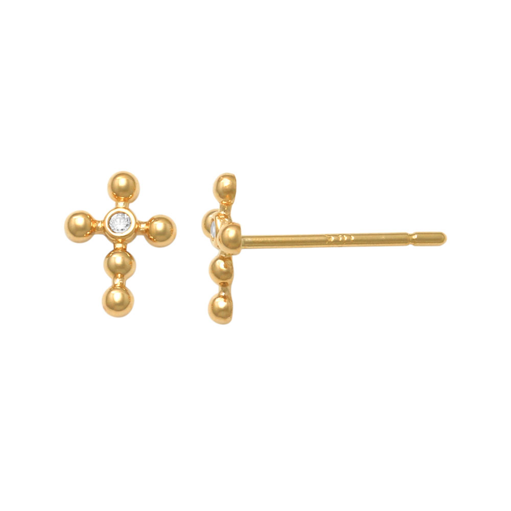 Vackra guldörhängen Cross med gnistrande cz-stenar i 18K guld från Catwalk Jewellery