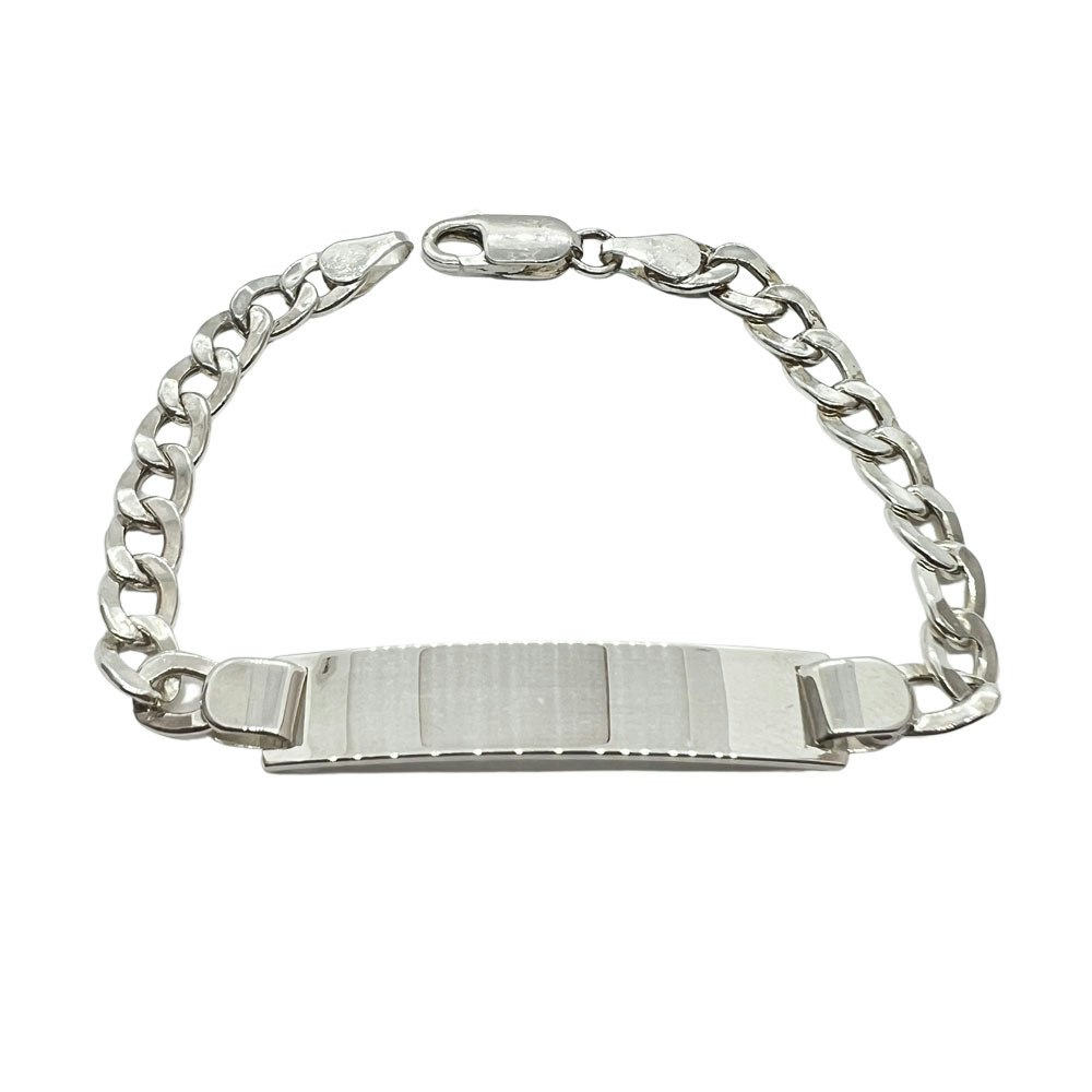 Pansarlänk med Gravyrplatta Armband Silver - 6 mm