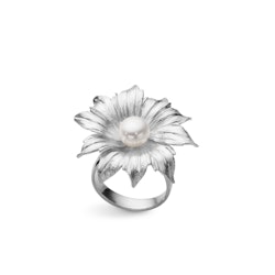 Ring Pearl Flower Rhodinerat Silver