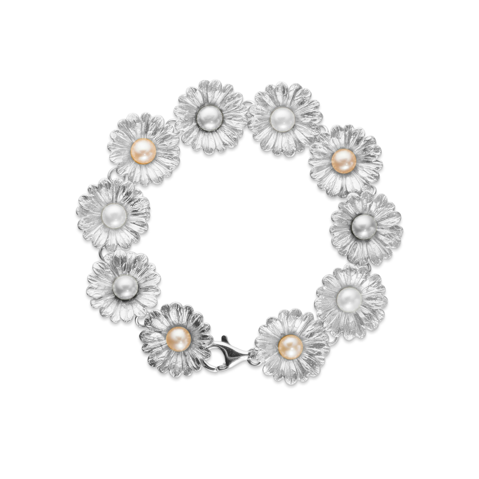 Armband Coloured Pearl Flower Rhodinerat Silver