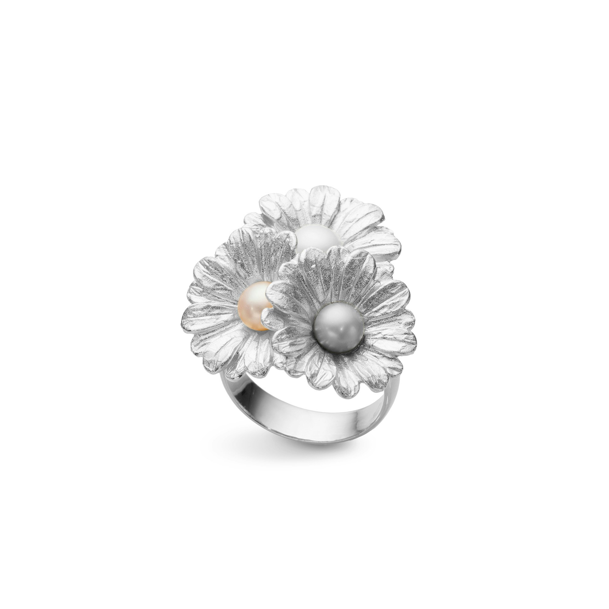 Ring Coloured Pearl Flower Rhodinerat Silver