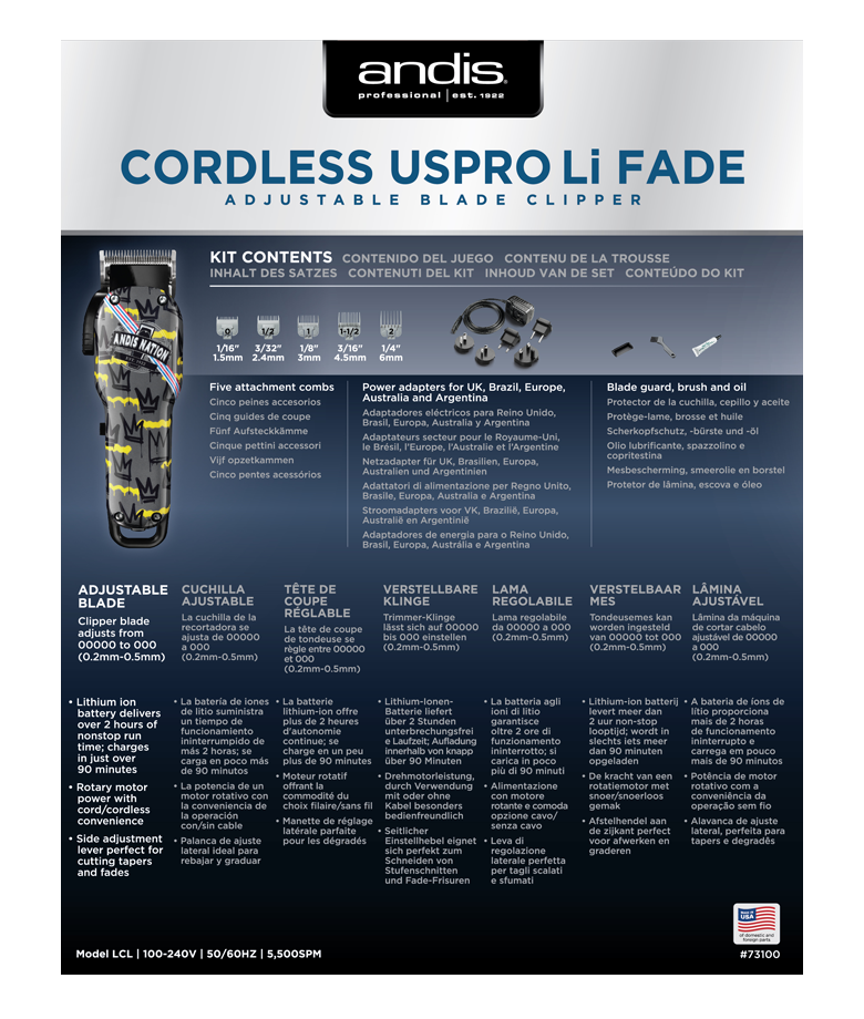 Andis Cordless USPro Li Fade Andis Nation Clipper