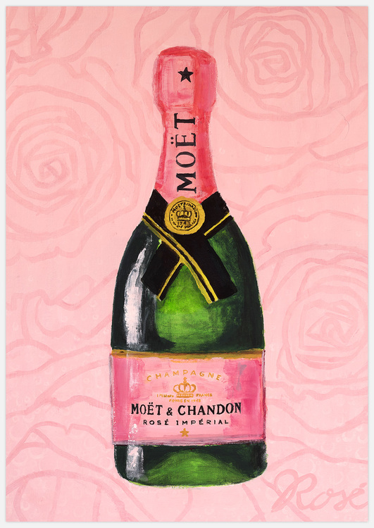 Tavla med Champagne flaska, målad och printad av Insplendor Art Studio i Sverige.