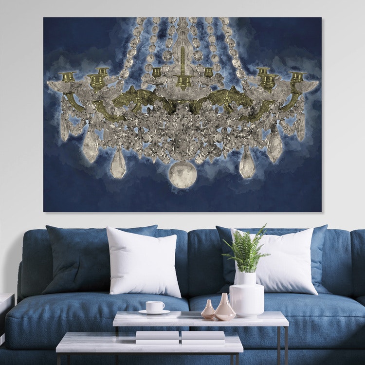 Canvastavla Blue Chandelier, kristallkrona, Insplendor art studio i Sverige.