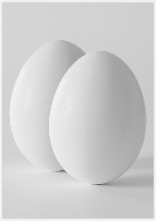 Tavla med två ägg i svartvitt, fotokonst av Insplendor Art Studio i Sverige.