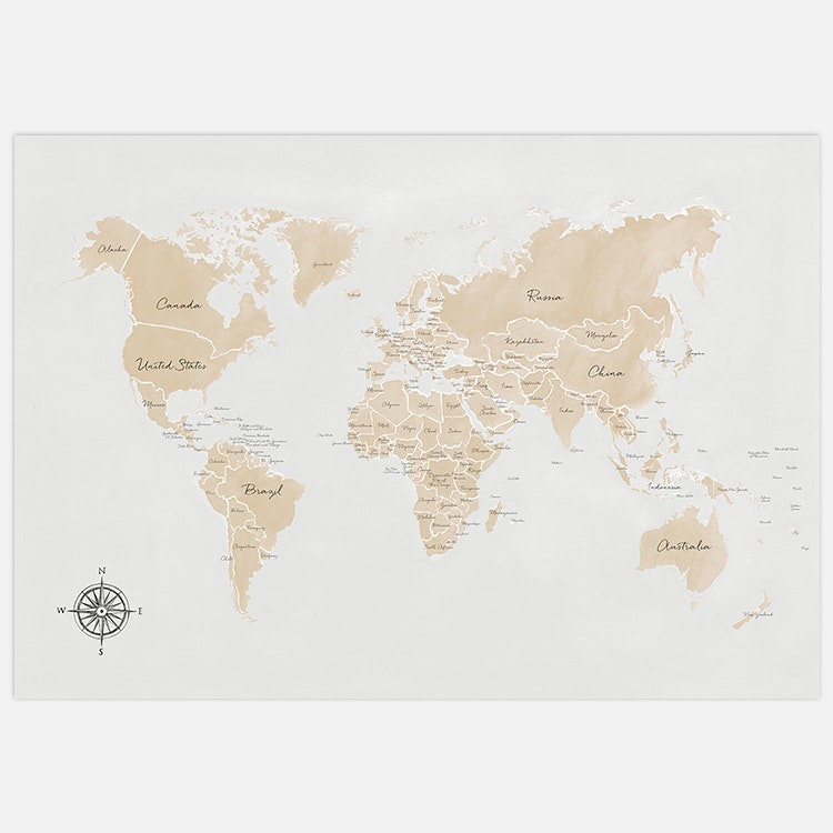 World Map In Beige Art Print