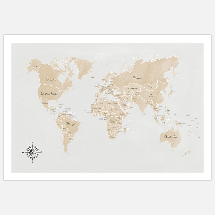 World Map In Beige Art Print