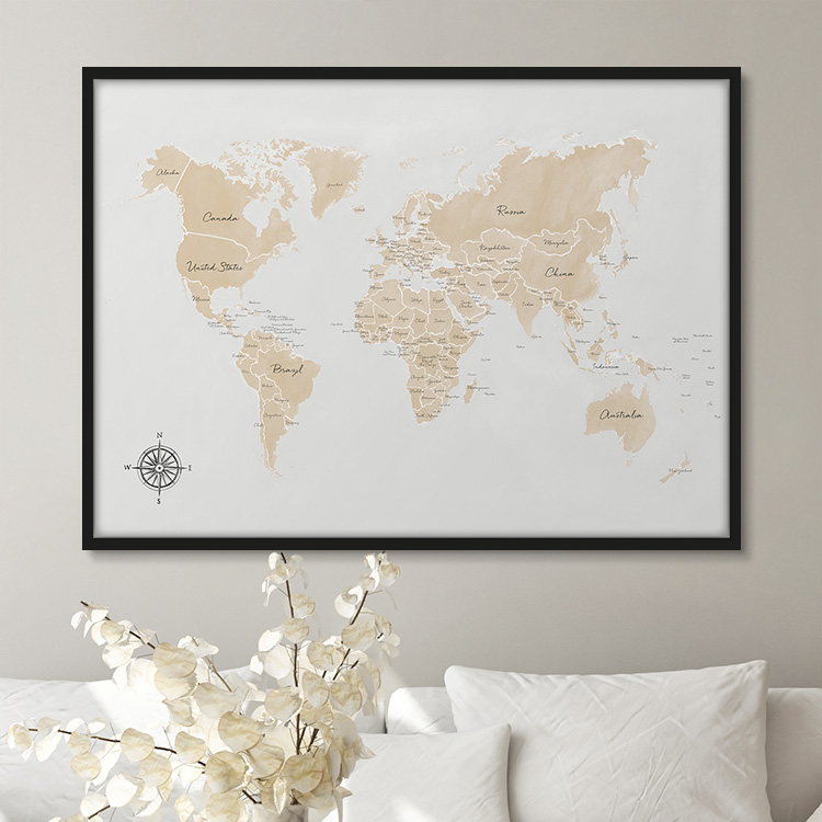 World Map In Beige – Fine Art Print