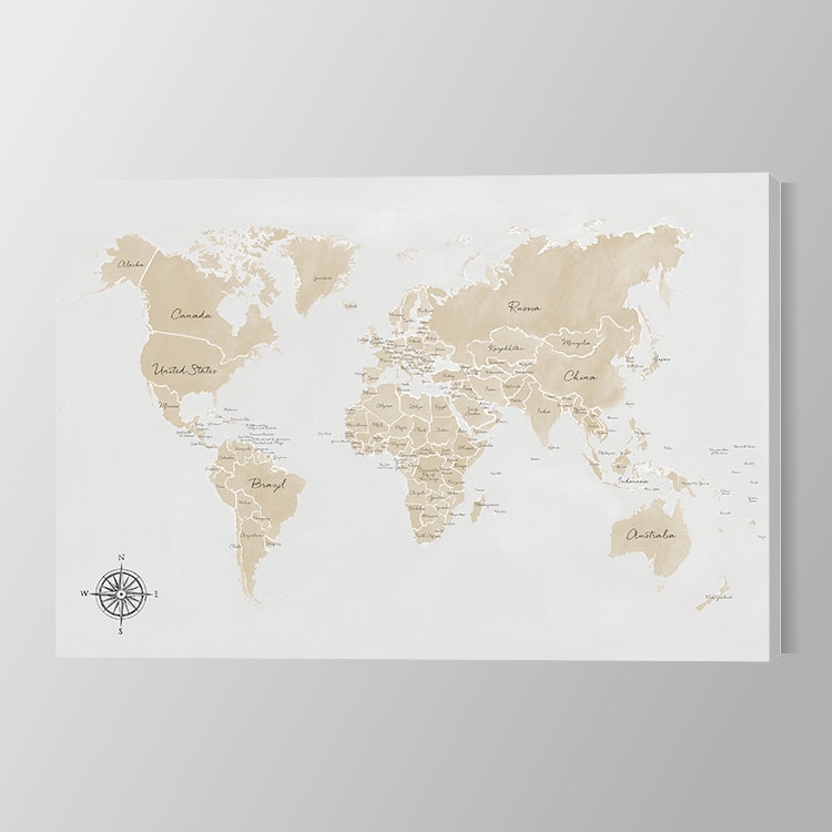 World Map in beige Canvas