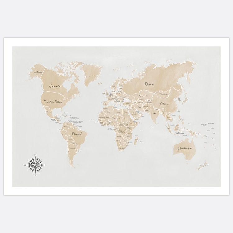 World Map beige inspiration – Fine Art Print