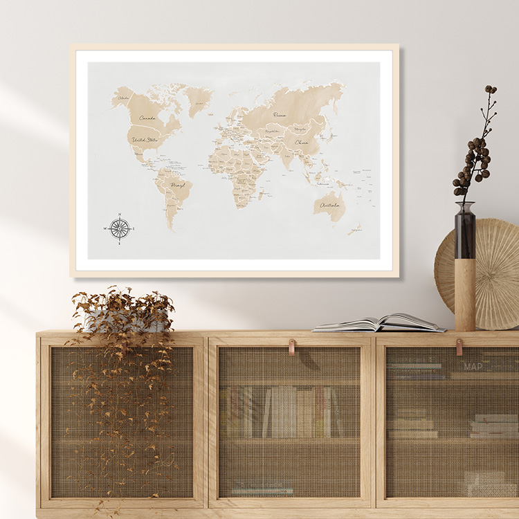 World Map beige inspiration – Fine Art Print