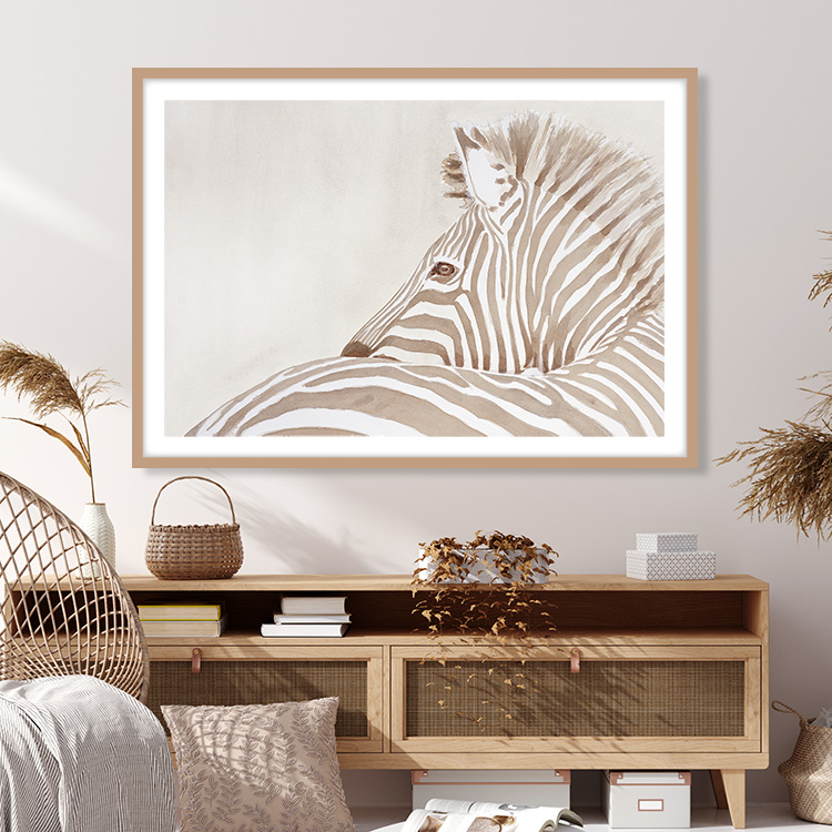 Zebra in Beige Art Print