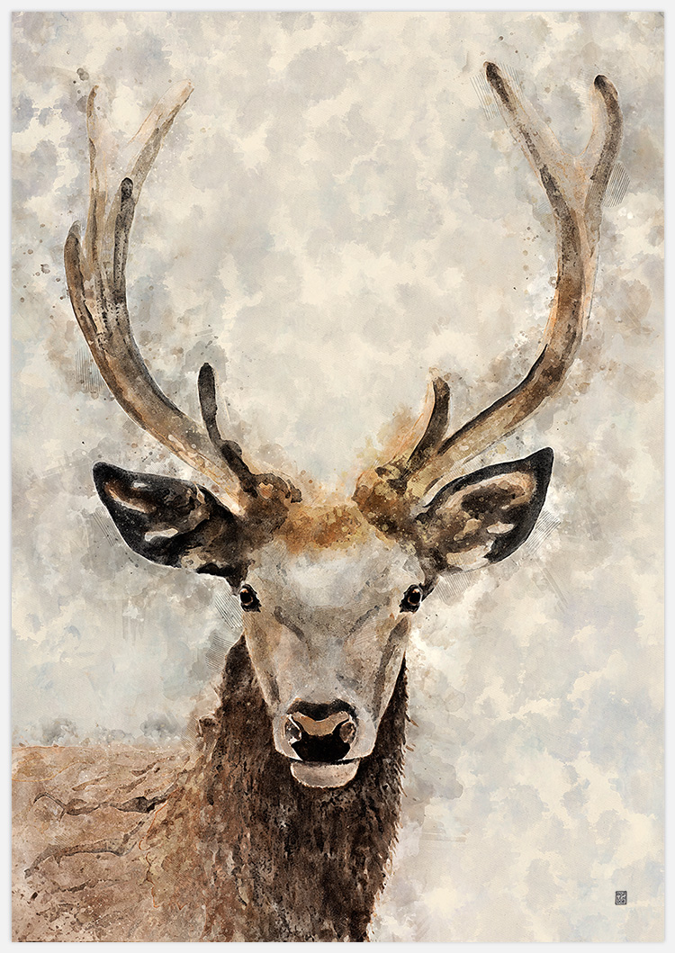 Produktbild på tavla med akvarellmålad hjort skapad av Insplendor Art Studio i Sverige.