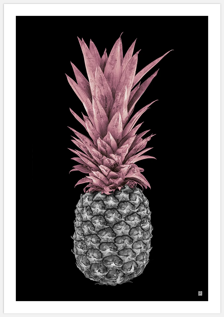 Pink Pineapple on Black Art Print