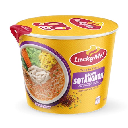 Lucky Me! | Chicken Sotanghon, Chicken Broth Flavor with Garlic Bits & Chives Instant Noodle Soup Cup 28g