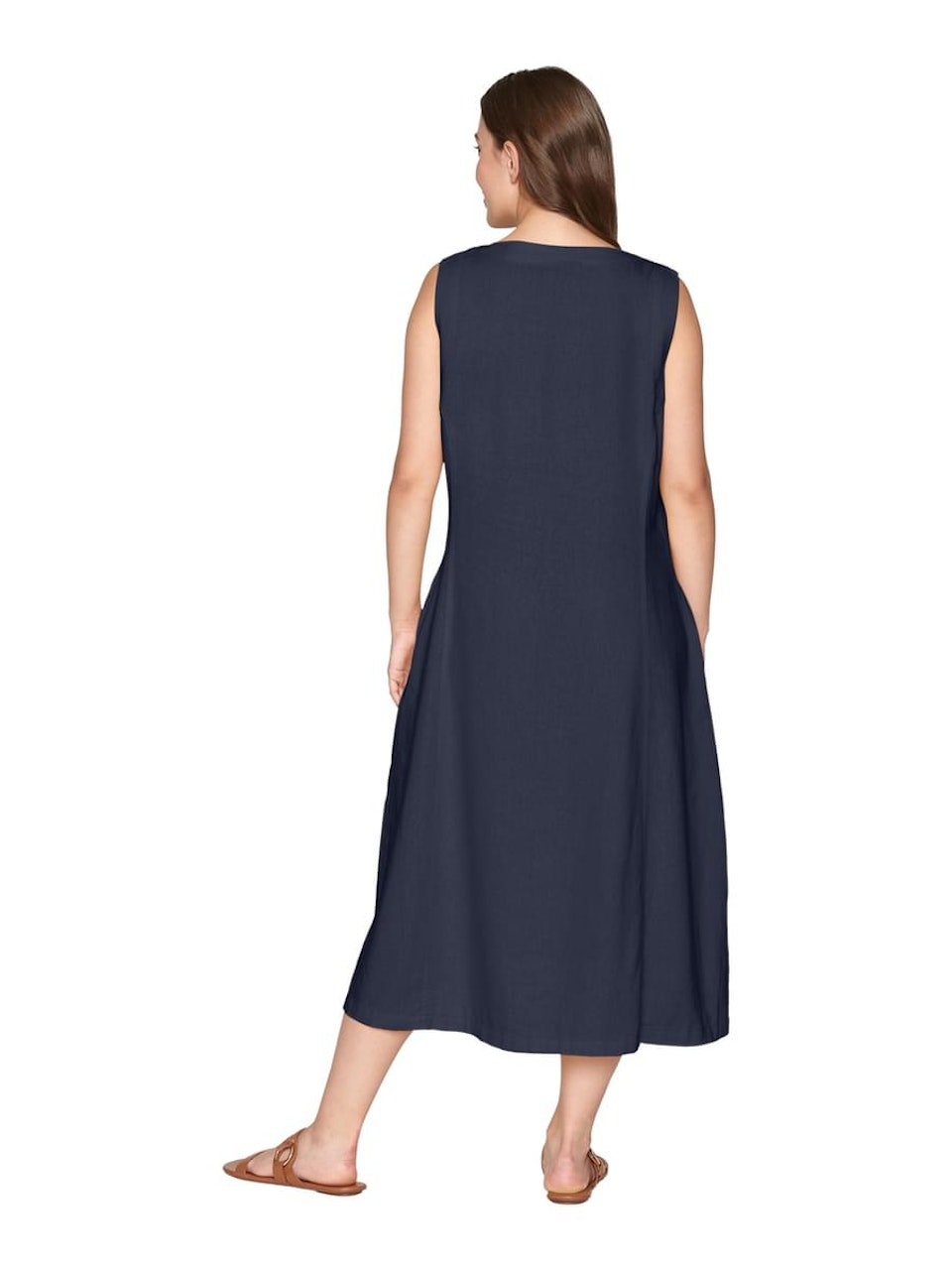 Ärmlös klänning lin/viskos (MARINBLÅ) (2XL KVAR)