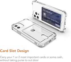 Läpinäkyvä iPhone-kuori korttitelineellä - monia malleja