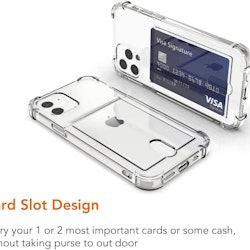 Läpinäkyvä iPhone-kuori korttitelineellä - monia malleja