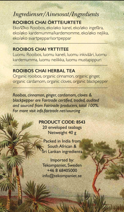 Chai, Rooibos, Life by Follis Eko Fairtrade, 6 x20 påsar