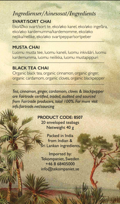 Chai, Svart te, Life by Follis Eko Fairtrade, 6 x20 påsar