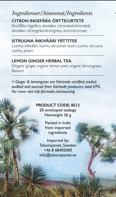 Citron Ingefära, Örtte, Life by Follis Eko Fairtrade, 6 x20 påsar