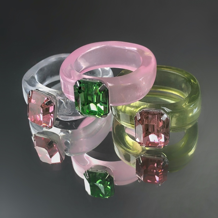 3-pack Ringar | Grön/Rosa/Transparent